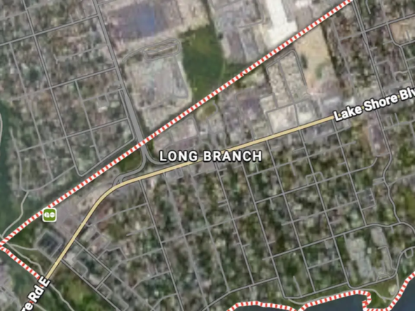 Living in Long Branch, Toronto, featuring lakeside homes, tree-lined streets, and the waterfront lifestyle near Lake Ontario.